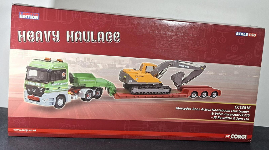 Corgi JB Rawcliffe & Sons Mercedes Benz Actros Nooteboom Low Loader, Volvo Excavator EC210  CC13816