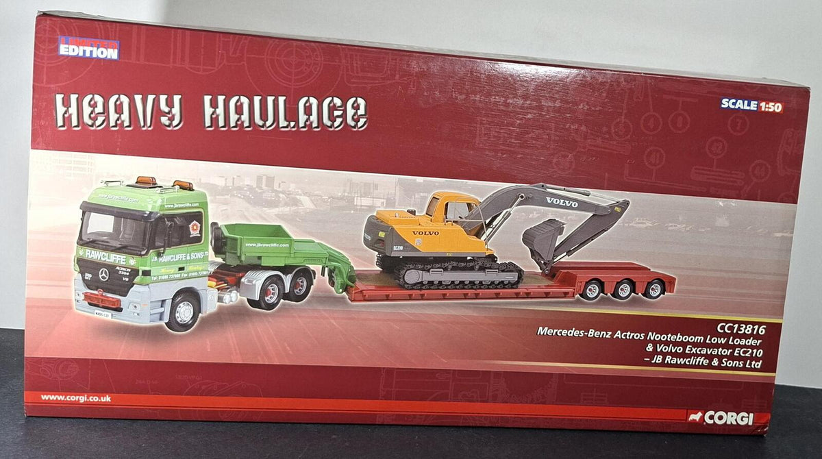 Corgi JB Rawcliffe & Sons Mercedes Benz Actros Nooteboom Low Loader, Volvo Excavator EC210  CC13816